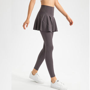 Women's Two Piece Stretchy Sports Pants Skirt With Ruffle For Yoga Fitness Tennis Badminton Running Workout Purple - Product Image 2