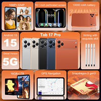 Tablette Android Tab 17 Pro avec garantie d'un an, écran HD 10,1 pouces, processeur 8 Gen3, 16 Go + 1 To, batterie 10000 mAh, appareil photo 16 MP + 32 MP, 5G