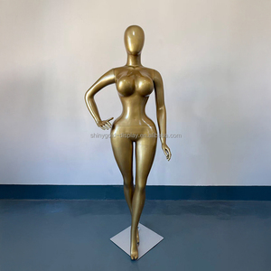 مانيكانات عرض أزياء نسائية فاخرة من الألياف الزجاجية، بتصميم بوتيك BBL، بجسم كامل، مقاسات كبيرة، برأس، بتصميم منحني، بحمالة صدر كبيرة، بلون ذهبي مطفي - Product Image 2