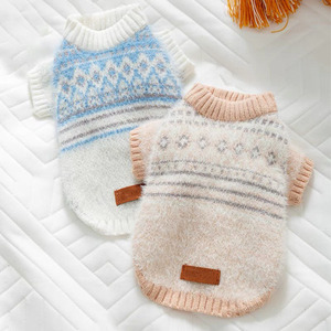 Pull pour chien Dalang, automne-hiver, épais et chaud, bleu kaki, motif géométrique, polyester, vêtements pour petits animaux de compagnie, pour Bichon Frise - Product Image 5