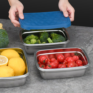 Boîte à lunch rectangulaire en silicone 304 pour enfants, conteneur alimentaire avec couvercle en silicone, boîtes à lunch en acier inoxydable avec couvercle en silicone - Product Image 2