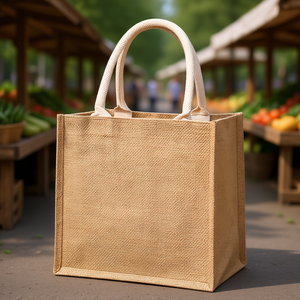 Sac de courses en jute 8,4x9,2x6 pouces avec poignée durable, solution de rangement pour les courses, utilisation à la maison et en extérieur - Product Image 2