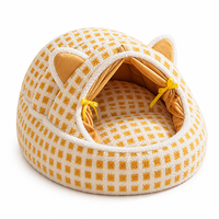 YAOYUE Lit pour chat en peluche, type grotte, avec rideau en forme de tête de chat, nid douillet en peluche de mouton, maisonnette d'intérieur pour chat