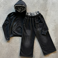 Ensemble de survêtement sportif pour homme, sweat-shirt ample et pantalon de jogging à double taille, délavé à l'acide, personnalisé par le fabricant