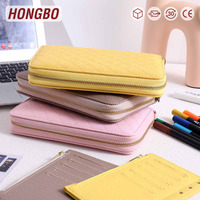Hongbo Meilleure vente 9 couleurs 6 anneaux en or A6 galet matelassé en cuir Compact Zippy Budget Binder Wallet comme cadeau de Noël/bureau/école