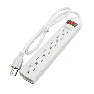 Tira de alimentación con Protector contra sobretensiones, 6 salidas, cable de extensión de 1m, Tipo Vertical, para mercado de América Latina/Sur, 110V, 15A, 14AWG