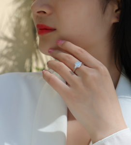 여성용 925 실버 모이사나이트 & 18K 금도금 다이아몬드 반지 3석 2캐럿 손가락 약속 반지 - Product Image 3