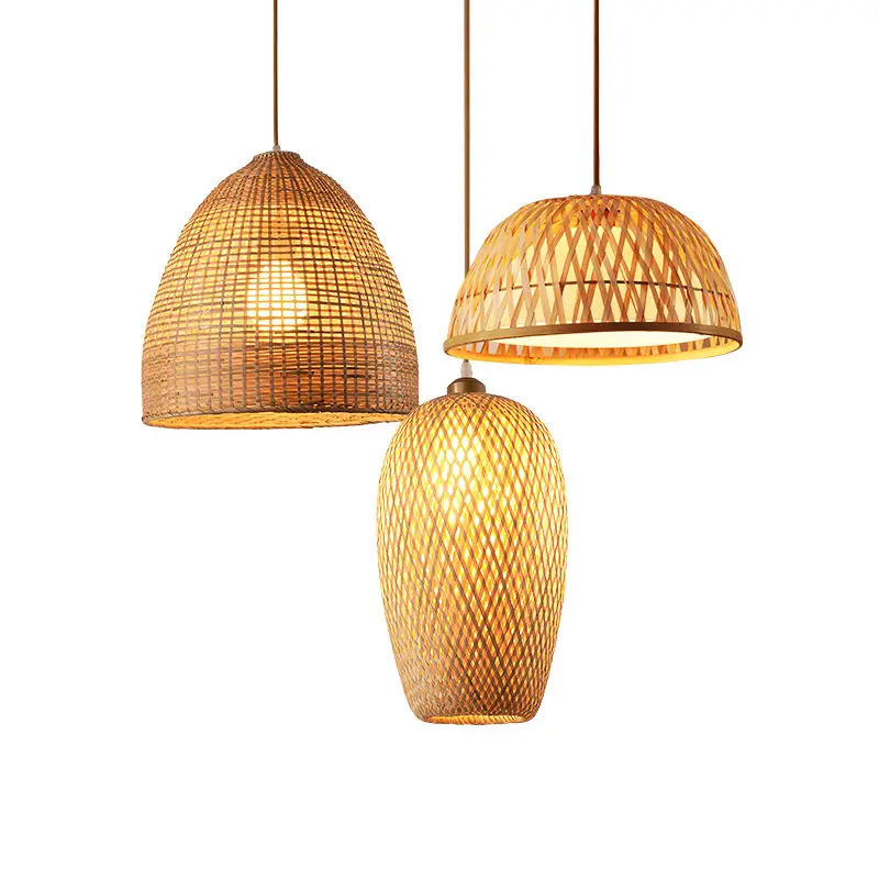 Modern Handmade Wicker bamboo lamp shade Rattan Bamboo Pendant Lamp chandelier light led ceiling light