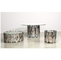 Table basse en acier inoxydable deux tons couleur or et argent