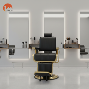 Chaise de coiffeur moderne en or noir robuste avec repose-pieds siège de coiffeur inclinable élégant et confortable pour salon de <span class=keywords><strong>coiffure</strong></span> - Product Image 1