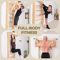 Barres murales en bois de style échelle suédoise avec barre de traction et station de dips, équipement de gym multifonctionnel pour la maison, idéal pour l'entraînement de force et les étirements