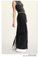 Jupe cargo maxi pour femmes, doublée polaire épaisse, taille à cordon de serrage, poches fendues, poches à rabat, style streetwear Y2K, commande en gros