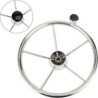 FOYO Acier inoxydable de qualité marine 304 à 5 branches 25 °   Volant avec bouton de commande et capuchon central noir, axe conique de 3/4 pouces