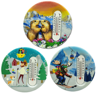 Usine Logo Personnalisé Alpes Suisse Autriche France Ski Touriste Souvenir Résine Impression Thermomètre Aimant De Réfrigérateur