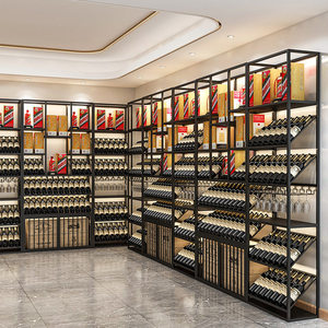 Espositore Moderno in Metallo per <span class=keywords><strong>Enoteca</strong></span> Commerciale con Scaffale Inclinato a Parete o da Terra per Vini Rossi e Bianchi - Product Image 3