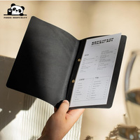 Couverture de menu en cuir avec logo en relief noir, reliure à vis interne, pour restaurants et grossistes sur mesure