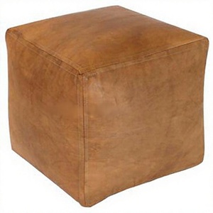 Moroccan Leather Pouf Tan Leather Pouf Leather Ottoman - Product Image 2