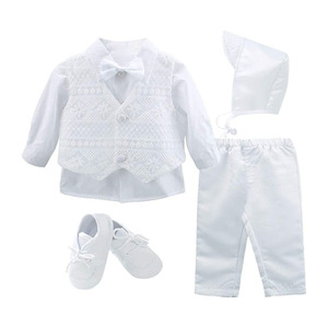 Baby Boy's 5 Pcs Set Christening Baptism Outfits Long Sleeve Suit