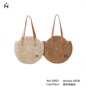 Borsa rotonda in carta intrecciata da 42 cm, borsa a mano circolare in paglia per donna, borsa da spiaggia estiva - Product Image 2