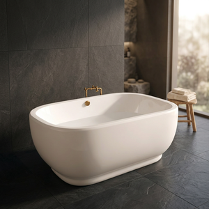 Bañera Ovalada Acrílica Independiente de 1.6m, Ecológica, con Desagüe Incluido, Moderna, Blanca, para Hospital, Baño, Hotel - Product Image 3