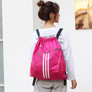 <b>Drawstring</b> <b>Backpack</b> Large Capacity 20-35L Stripe Design Unisex Fitness Sports Bag For Outdoor Travel And School Use - Product Image 2