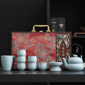 Service à thé en céramique Ru Kiln avec poignée, théière, cadeau d'affaires exquis, souvenir du Nouvel An chinois - Product Image 1