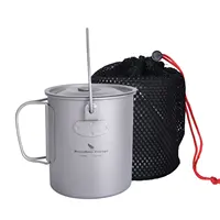 Grenzeloze Voyage 750Ml Draagbare Ultralight Titanium Kookgerei Gevouwen Handvat Pot Outdoor Camping Cup Met Handvatten
