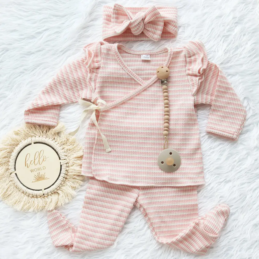 2024 Newborn Jumper Baby Girls Cloth Layette Pants Set Clothing Ruffles Infant Long Sleeve Romper Kids Pajama Set With Headband