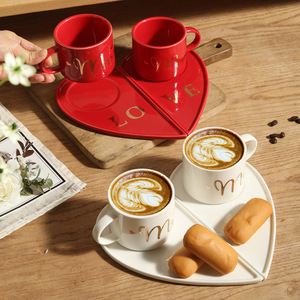 Valentine's Day Gift Couple <b>Mug</b> <b>Set</b> Heart Shaped <b>Coffee</b> Cup and Saucer Wedding Gift for Couples - Product Image 4