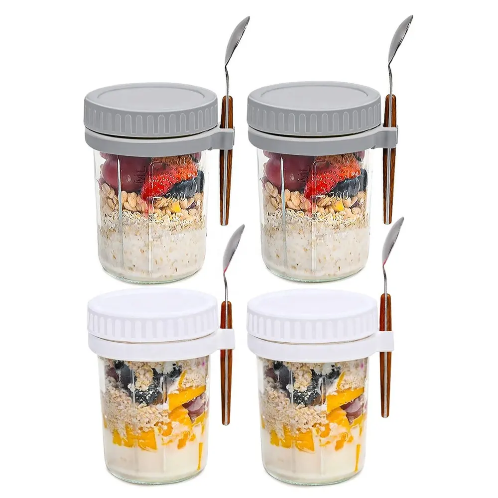 16oz Mason Jars Overnight Oats Containers with Lids and Spoons