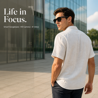 Lunettes Intelligentes avec Assistant IA, Caméra 8MP, Traduction, Enregistrement Vidéo 1200P, Lecteur de Musique, Appel Téléphonique, Cadre TR, Recharge Magnétique