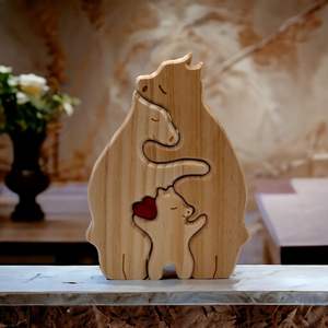 Orso di legno Orso di famiglia decorazione di famiglia regalo mamma e bambino Orso di legno Artigianato orso abbraccio di famiglia festa della mamma regalo - Product Image 4