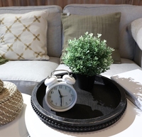 Plateau de service rond en bois personnalisé avec perles Plateau de table basse en bois noir vintage pour salle à manger