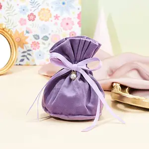 Роскошный бархатный тканевый Подарочный мешочек на шнурке, фиолетовая сумка для ювелирных изделий с подвеской из искусственного жемчуга для свадебных сувениров, Рождества