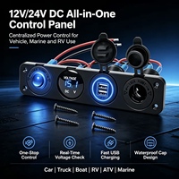 Panel Saklar Rocker 4in1 12V, Soket Pemantik Rokok Voltmeter Pengisi Daya USB Ganda Tahan Air untuk Mobil Perahu RV Marine ATV