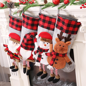 YQ-340 <strong>Black</strong> Red <strong>Buffalo</strong> <strong>Plaid</strong> <strong>Christmas</strong> Gift Bag Fireplace Hanging Stockings 18 Inch - Product Image 2