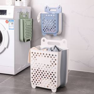 Venta al por mayor de plástico minimalista funcional de gran capacidad para ahorrar espacio montado en la <span class=keywords><strong>pared</strong></span> artículos diversos manija de gancho plegable cesta de ropa sucia - Product Image 1