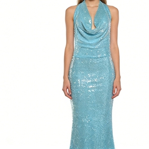 เดรสยาวปักเลื่อมคอ halter สำหรับผู้หญิง - เดรสออกงานแบบเว้าหลังแฟชั่น - Product Image 2