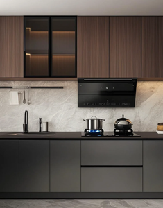 Mobili da <span class=keywords><strong>Cucina</strong></span> Modulari Moderni Ecologici in Acciaio Inox Ignifugo con Isola in Legno, Soluzione Completa per Cucine di Appartamenti e Ville - Product Image 2