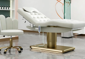 Cama de Masaje y Mesa de Tratamiento Facial de Lujo con Base Dorada Metálica de Alta Calidad y Tres Motores - Product Image 3