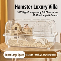 Cage à hamster transparente, villa de luxe, espace extra large, en plastique, pour hamster syrien doré, étanche, ventilée, avec plateau en plastique amovible