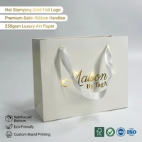 Sac de shopping en papier de luxe avec poignée en ruban gros-grain, logo personnalisé en feuille d'or, carton ivoire personnalisé pour boutique de détail