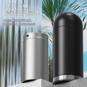 <b>Large</b> size trash can, round stainless steel, bullet shape, no lid, for milk tea shops, coffee shops, hotels, commercial use, - Product Image 4