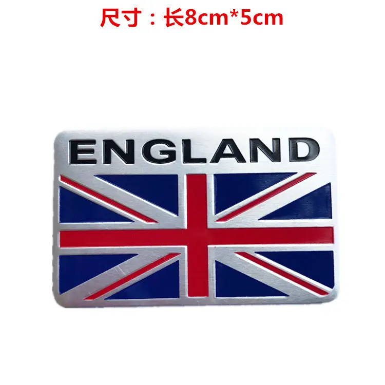 Beaucoup d'autocollants de voiture en métal drapeau Nation sur bâton pas cher prix emblème en aluminium petite taille logo personnalisé pour drapeau britannique