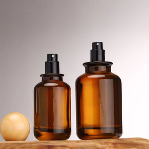 Botella de Perfume Redonda de Vidrio Ámbar de Lujo Vacía de 30 ml, 50 ml, 100 ml con Tapa de Bola de Madera - Product Image 3