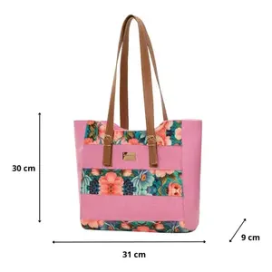 Bolso Tote para Mujer Fana Elio, Color Rosa, Yute, Bordado Floral, Borlas, Cierre de Cremallera Abierta, Forro de Algodón, Estilo Bohemio, Uso Diario - Product Image 3