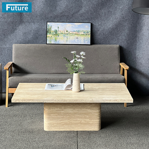 Grande <span class=keywords><strong>tavolino</strong></span> <span class=keywords><strong>rettangolare</strong></span> in stile Wabi-sabl in travertino Beige con basamento <span class=keywords><strong>basso</strong></span> per soggiorno Villa Hotel - Product Image 2