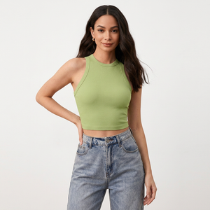 Tops Cortos de Punto para Mujer con Plumas, Algodón Ecológico Suave y Transpirable, Chaleco de Verano, Fabricante OEM, Venta al por Mayor, Casual - Product Image 1