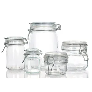 Fabrication de stockage 500ml 750ml 1000ml Pots de confiture de cornichon en verre avec clip en verre