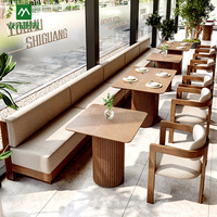 Table et chaises de restaurant commerciales, canapé en bois massif avec table ronde et fauteuils pour café et restaurant